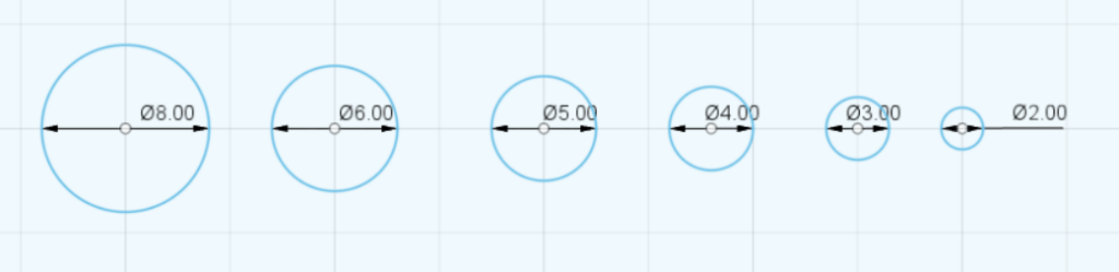 different circle diameters, 2mm-8mm