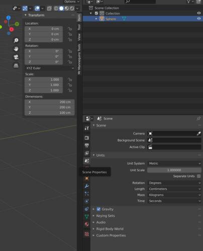 Scene properties tab, where you can change the unit of measurement.