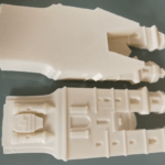 The digital model of a tower was cut into two parts and printed sperately. 