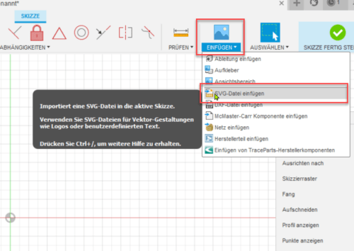 Import dialogue for SVG files